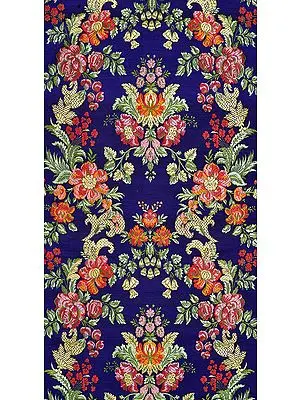 Mazarine-Blue Floral Handloom Fabric from Banaras