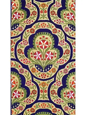 Blue and Golden Floral Handloom Fabric from Banaras with Zari Weave