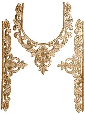 Floral Embroidered Neck and Sleeves Patch with Metallic Threadwork