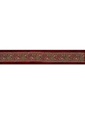 Burnt-Russet Fabric Border with Woven Lotuses