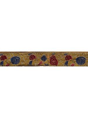 Dune-Green Fabric Border with Parsi Embroidered Roses