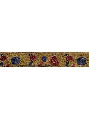 Dune-Green Fabric Border with Parsi Embroidered Roses