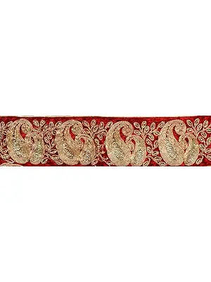 Chili-Pepper Velvet Fabric Border with Embroidred Paisleys and Sequins