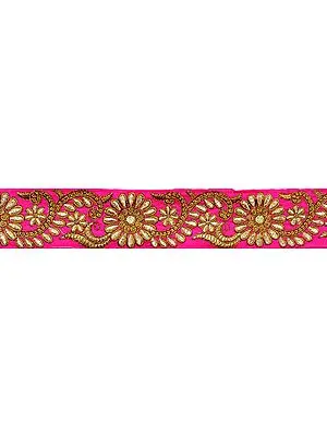 Fuchsia-Purple Fabric Border with Floral Zari Embroidery All-Over