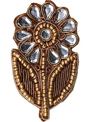 Brown Beads Embroidered Flower Patch with Stones