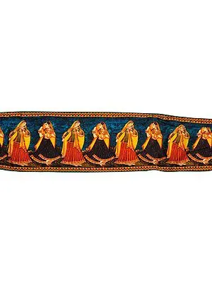 Mosaic-Blue Fabric Border with Digital-Printed Dancing Women