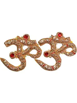 Pair of Golden Zardozi Auspicious Om (AUM) Patches with Sequins