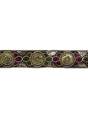 Black Floral Embroidered Fabric Border with Sequins