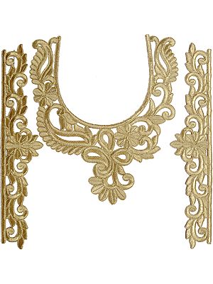 Golden Zari Embroidered Neck and Sleeves Patch with Cut-work