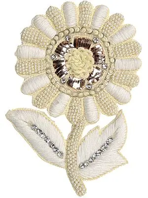 Ivory Sunflower Embroidered Patch with Pearls