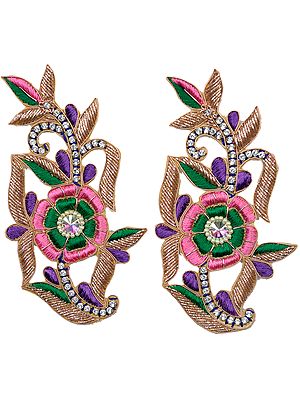Pair of Pink Zardozi Floral Patches with Thread-work