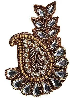 Brown Paisley Leaves Small Patch with Crystals