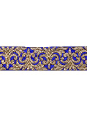Royal-Blue Wide Fabric Border with Golden-Thread Embroidery