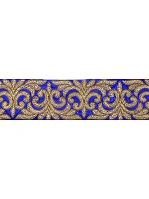 Royal-Blue Wide Fabric Border with Golden-Thread Embroidery