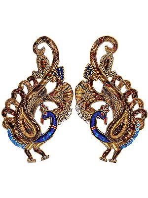 Golden and Blue Pair of Zardozi Peacock Patches