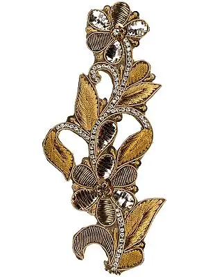 Brown Twin Flowers Patch with Stones and Thread-work