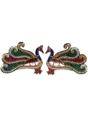 Multicolor Pair of Peacock Patches with Crystals
