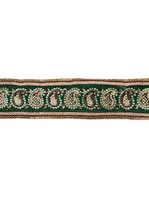 Alpine-Green Velvet Fabric Border with Zari-Embroidered Paisleys and Sequins