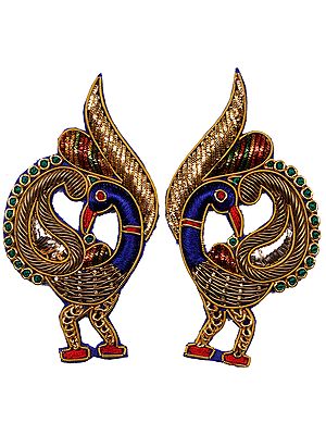 Golden Pair of Zardozi Peacock Patches