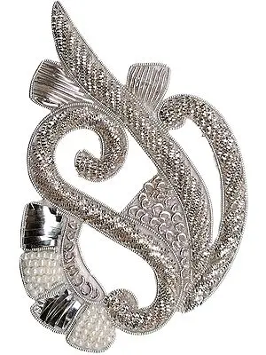 Silver Zardozi Paisley Patch with Faux Pearls