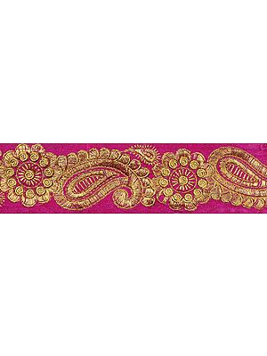 Raspberry-Rose Velvet Fabric Border with Zari-Embroiderd Flowers and Paisleys