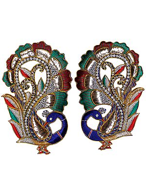 Multicolor Designer Pair of Embroidered Peacock Patches with Stones and Thread-work