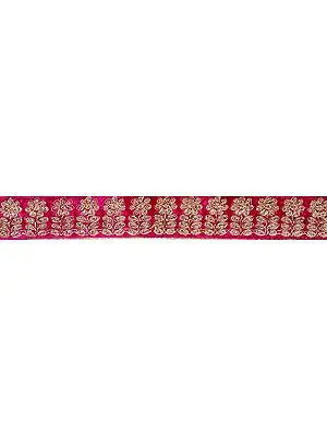 Lilac-Rose Velvet Fabric Border with Embroiderd Flowers in Golden Thread