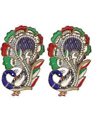 Zari-Embroidered Pair of Peacocks with Crystals Embellished on Feather