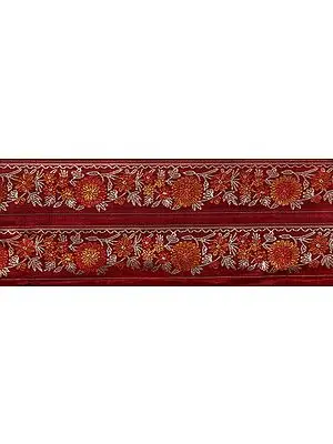Deep-Claret Fabric with Zari-Woven Flowers