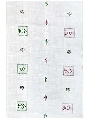 Off-White Hand-Woven Fabric from Bangalore with Embellished Bootis