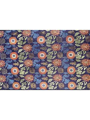 Blue-Depths Thangka Brocade from Banaras with Woven Flowers