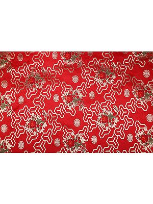 Mars-Red Brocade Fabric from Banaras with Woven Flowers