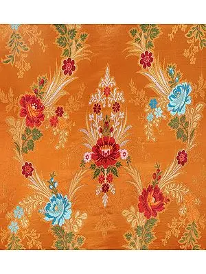Golden Oak Burgundy Tibetan Lotus Handloom Brocade from the House of Kasim