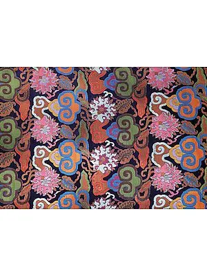 Forest River Thangka Brocade Fabric from Banaras with Hand-woven Tibetan Curly Clouds