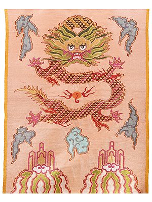 Frosted-Almond  Hand-woven Tibetan Dragon Brocade Patch from Banaras