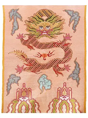 Frosted-Almond  Hand-woven Tibetan Dragon Brocade Patch from Banaras