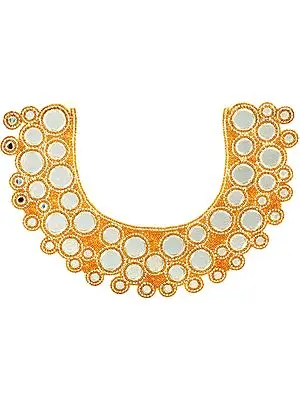 Pale-Gold Heavy Embroidered Neck Patch with Crystals and Mirrors