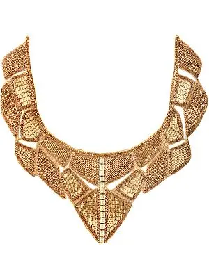 Pale Gold Zardosi Neck Patch with Embroidered Beads All-Over