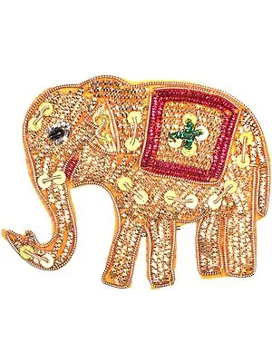 Pair of Golden Elephant Patches with Sequins and Beads