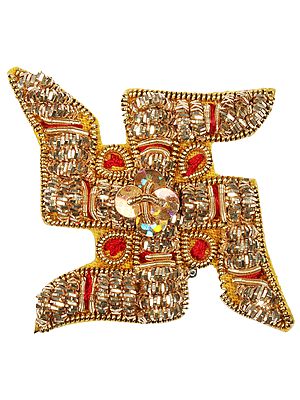 Pair of Zardosi Embroidered Swastik Patch with Sequins