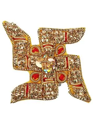 Pair of Zardosi Embroidered Swastik Patch with Sequins