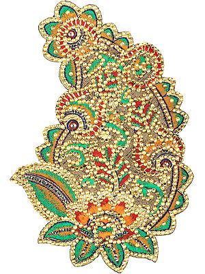 Multicolor Thread Embroidered Paisley Patch with Crystals and Sequins