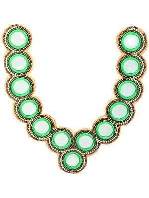 Kelly Green Mirror Neck Patch with Studded Crystals and Beads