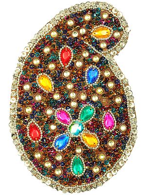 Multicolor Stones and Beads Studded Paisley Patch with Sequins All-Over