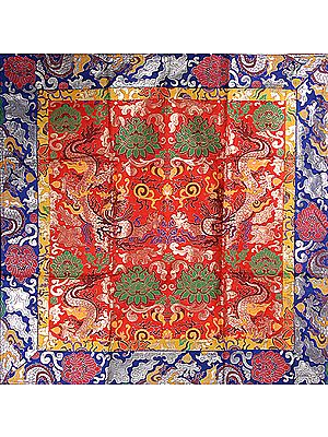 Altar Curtain with Woven Auspicious Tibetan Symbols and  Dragons