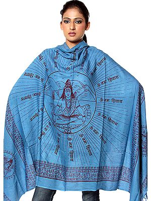 Azure-Blue Meditating Shiva Prayer Shawl