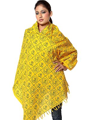 Yellow Hindu Prayer Shawl with Printed Oms All-Over