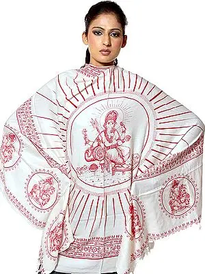 Ivory Lord Ganesha Prayer Shawl from Kashi