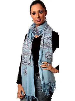 Sky-Blue Sanatana Dhrama Prayer Shawl with Printed Om