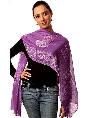 Purple Printed Prayer Scarf of Gautam Buddha